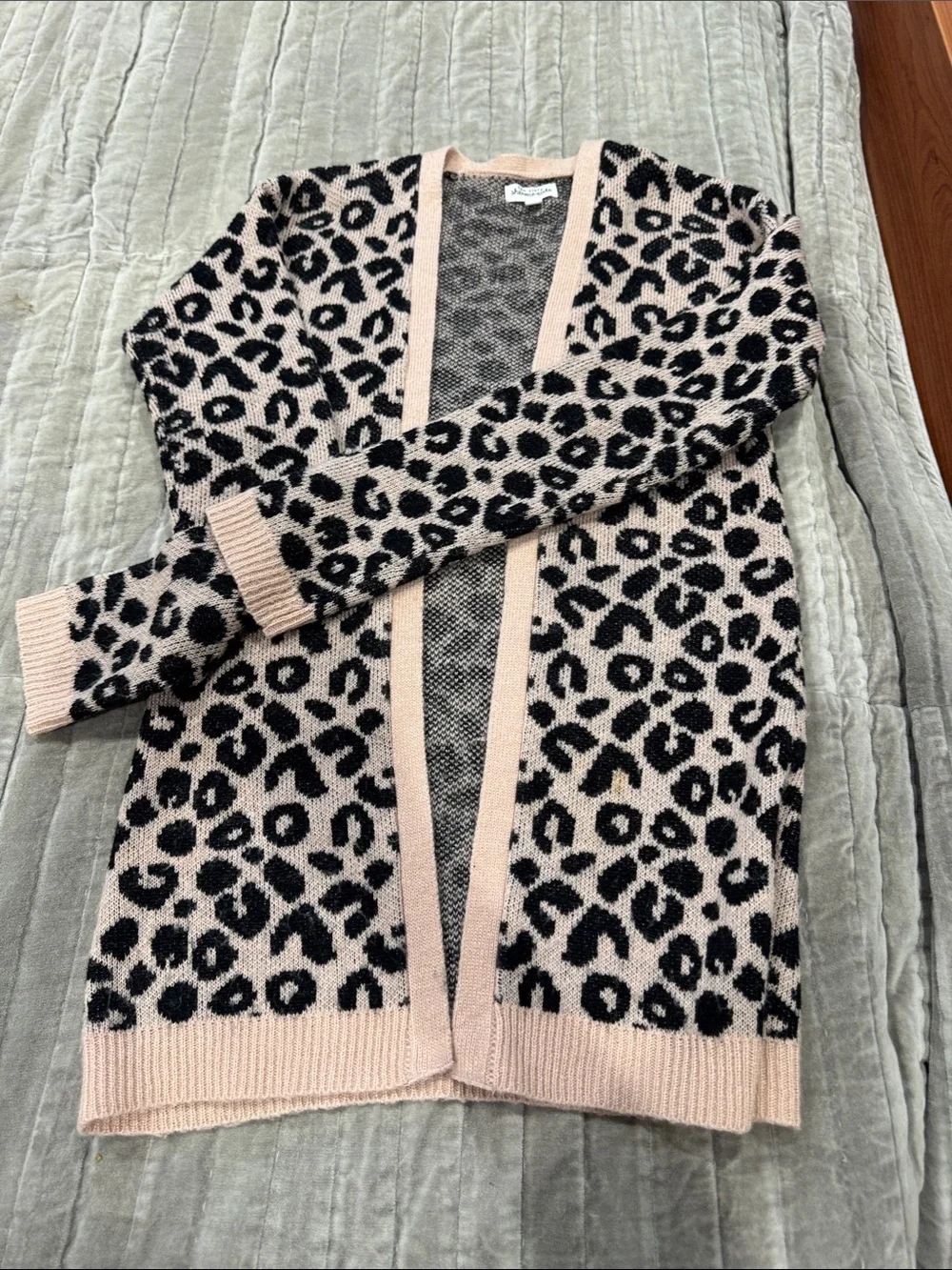 Ten sixty Sherman Women's Pink Leopard Open-Front Cardigan Sweater size xl